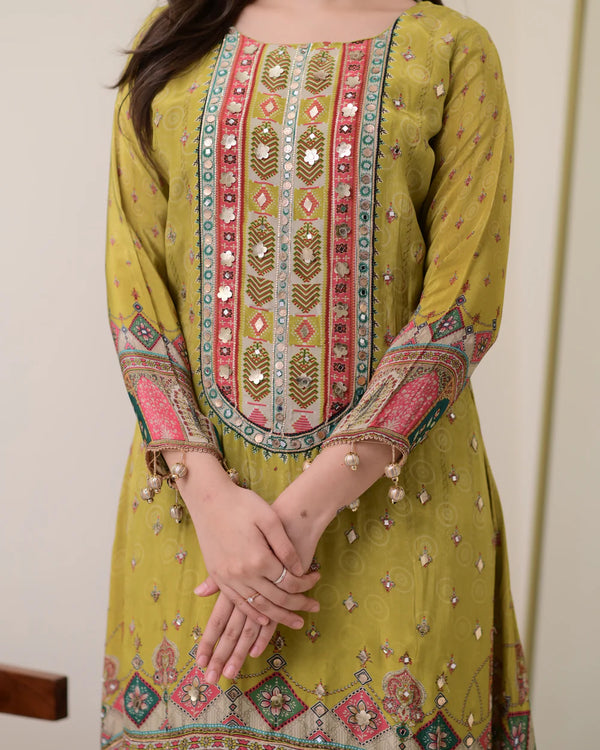Liha Fashion - Green Muse Mirror Handwork Suit