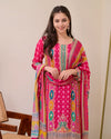 Liha Fashion - Fuchsia Heritage Muslin Cotton Mirror Work A-Line Suit Set