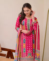 Liha Fashion - Fuchsia Heritage Muslin Cotton Mirror Work A-Line Suit Set
