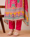 Liha Fashion - Fuchsia Heritage Muslin Cotton Mirror Work A-Line Suit Set