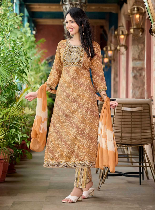 Seerat Vol 2 – Sand Brown Tribal Embroidered Kurti Set