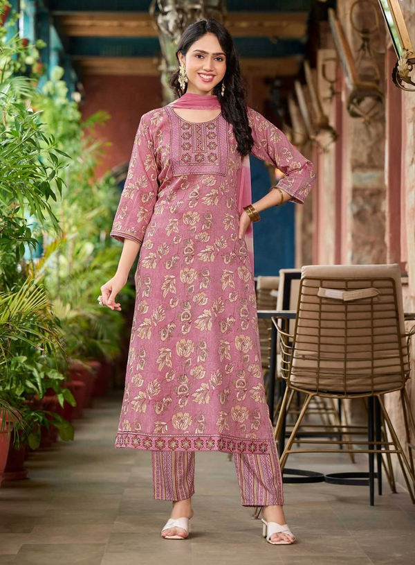 Seerat Vol 2 – Dusty Rose Blossom Foil Print Kurti Set