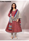 Gulabi Jaipur – Crimson Peacock Vibe | Cotton Anarkali Suit Set